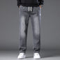 Autumn Winter Blue Jeans Men Drawstring Elastic Waist Cotton Cargo Denim Pants Work Fashion Thick Trousers Male Plus Size M-4XL