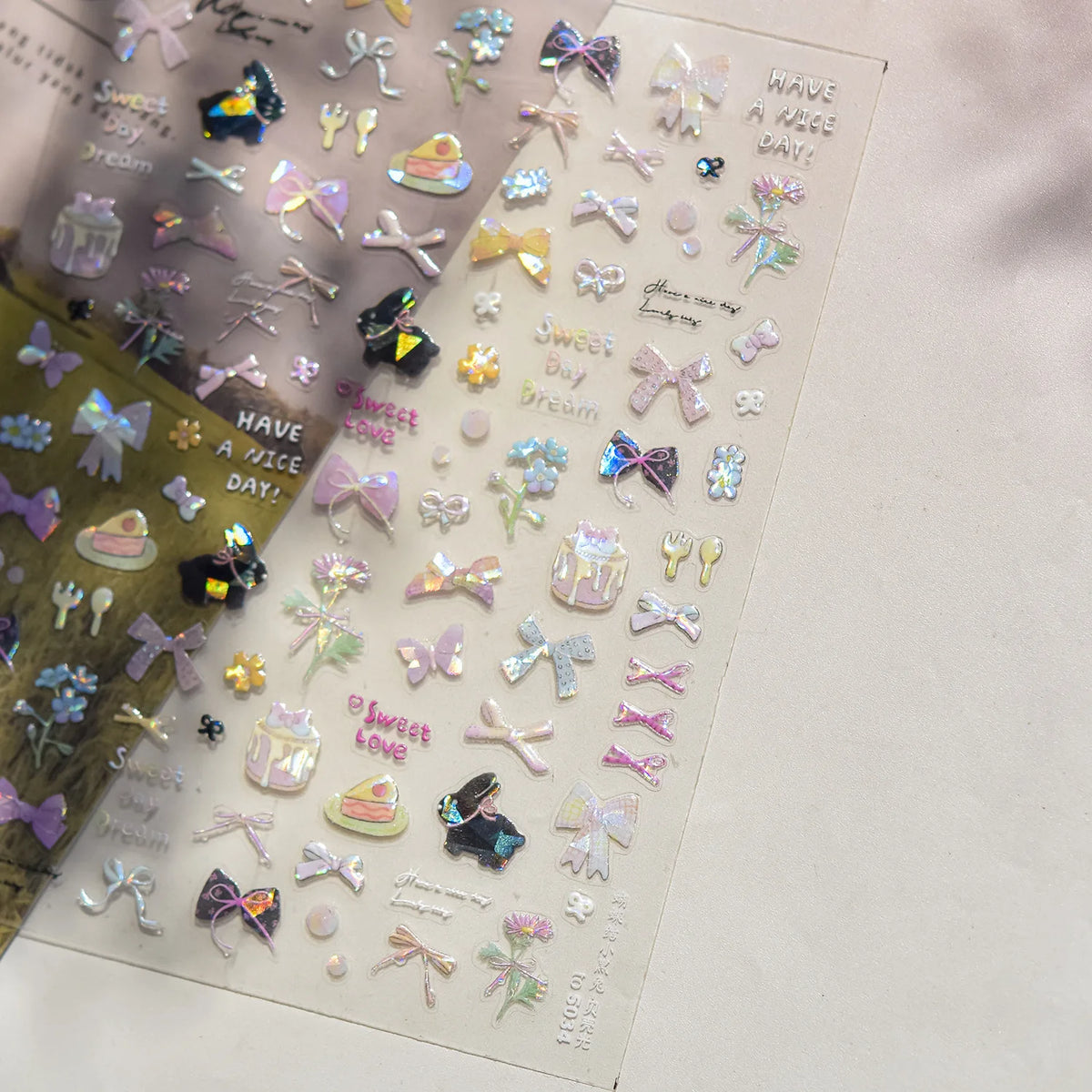 5D Pudding Jelly Dessert Fruit Cherry Pink Claw Print Bowknot Tie knot Love Heart Stars Nail Art Sticker Adhesive Manicure Decal
