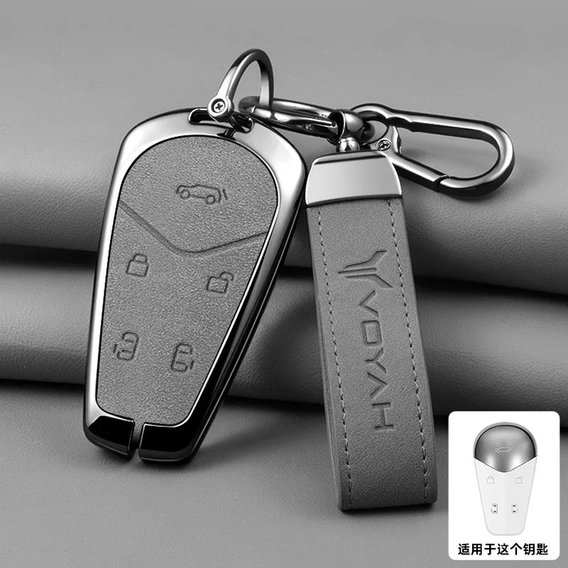 Car Interior Accessories Zinc Alloy Leather Key Case Cover Holder Chain For Voyah Free I-Land Dreamer PHEV Luxury Protective
