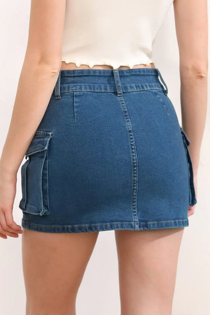 Streetwear Solid Color Cowboy Tight Skirts Women Fashion Pocket Design Sense Package Hip Slim Denim Mini Skirt Female Spring New