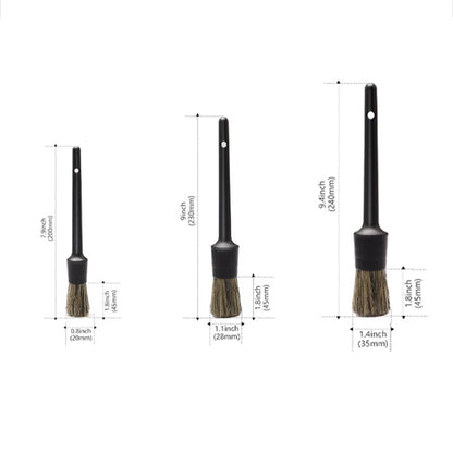 3Pcs Natural Boar Hair Car Detailing Brush Set Soft Bristle Car Cleaning Brush Kits Auto Tire Wheel Wash Exterior Accessories