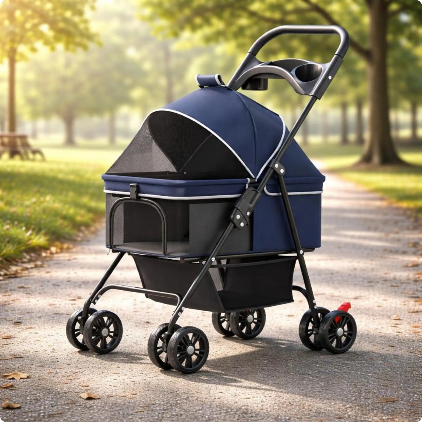 Pet Carrier on Wheels Portable Transport Cart for Dog Cat Foldable Travel Stroller Lightweight Carbon Steel Frame Easy Push