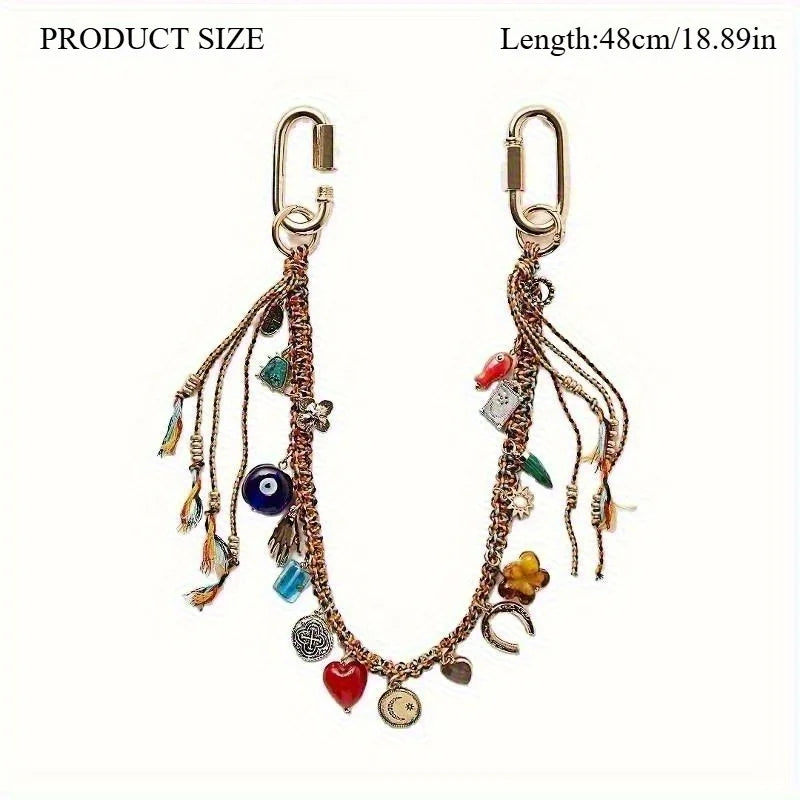1Pc Ethnic Woven Pendant Multi-Layer Tassel Necklace Retro Fashion Accessories Women's Bohemian Style Jewelry