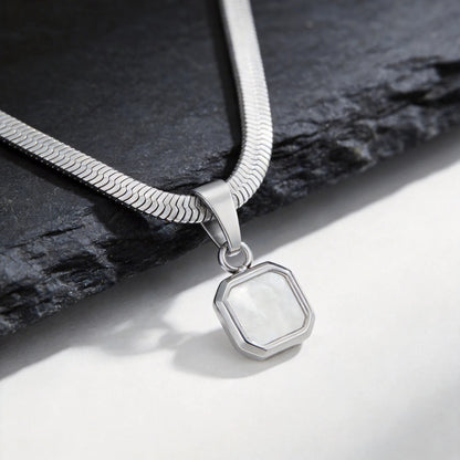 Vnox Geometric Square Natural Stone Pendant Necklace for Men, Gold Silver Color Stainless Steel Blade Chain, Trendy Jewelry Gift