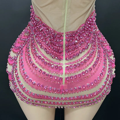 Thin Suspenders Fake Meat Mini Hip Skirt Bar Dance Dress Music Festival Singer Costume Party High-end Performance Dress Vestito