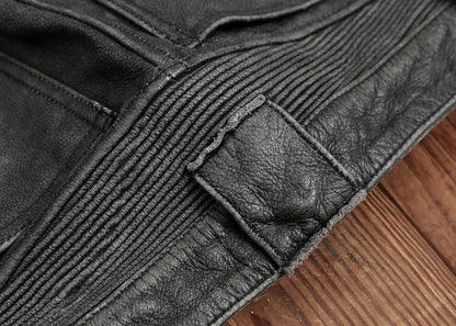 Men's Vintage Gray Black Motorcycle Style Trousers Genuine Thick Cowhide Biker's Pants Real Natural Leather Skinny Pants 4XL