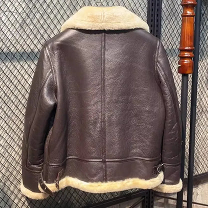 CC SHop Best.Guarantee Genuine leather jacket with fur.Winter warm women 100% shearling coat.Street sheepskin with wool jackets