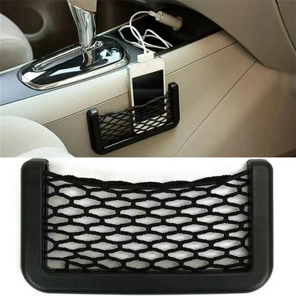 Car Seat Gap Organizer, Universal Mesh Storage Net Pocket with Strong Adhesive for Phone, Cards, Keys - Black Car Accessories
