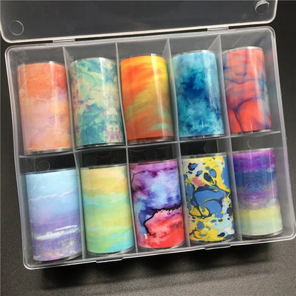 10 Patterns New Metal Nail Foils for Transfer Paper Stickers Floral Chameleon Nails Wraps DIY Water Marble Nail Art Decorations