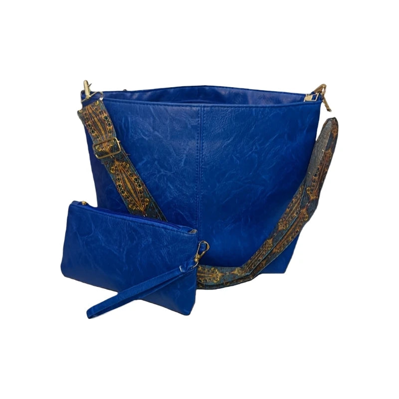 2-Piece Large Capacity Bohemian Wide Strap Soft PU Tote Bag, Shoulder & Handheld Bag, Ideal Birthday Gift