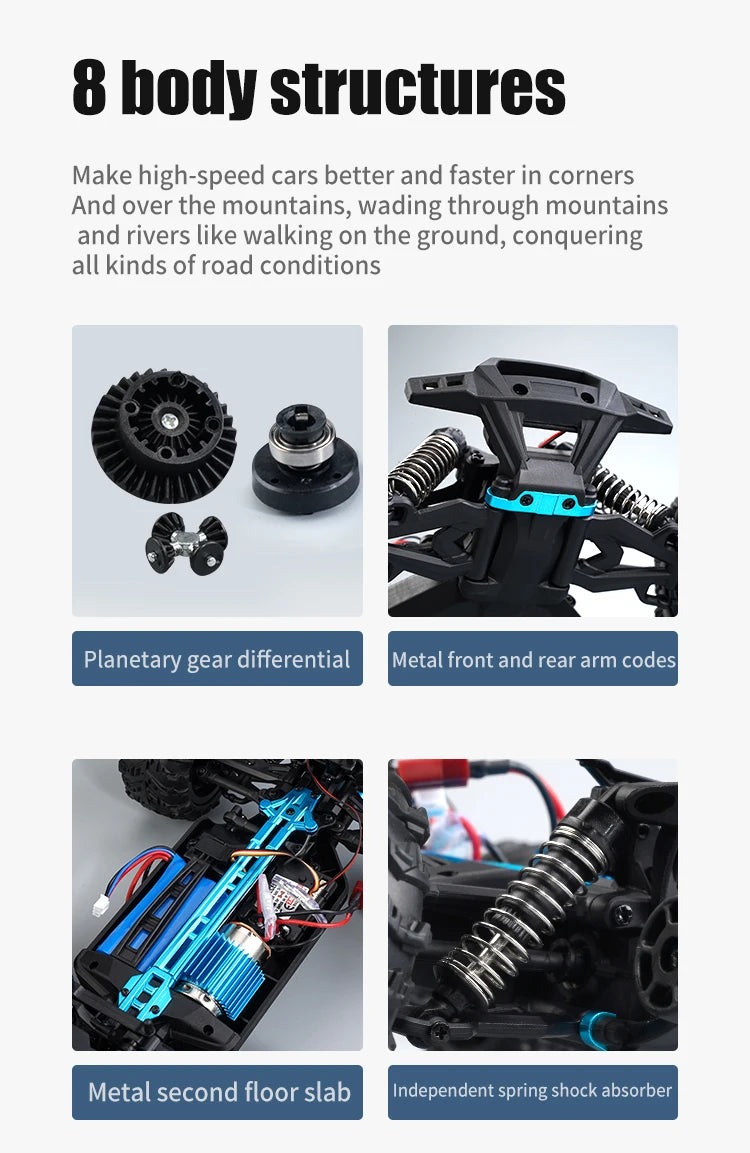 ZWN 1:16 70KM/H Or 50KM/H 4WD RC Car With LED Remote Control Cars High Speed Drift Monster Truck for Kids vs Wltoys 144001 Toys