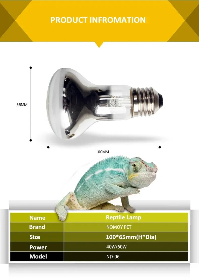 Reptile 40W/60W UVA UVB Sun Light Intense Basking Spot Simulated Natural Sunlight Reptile Heating Lamp for Lizard Snake Turtle