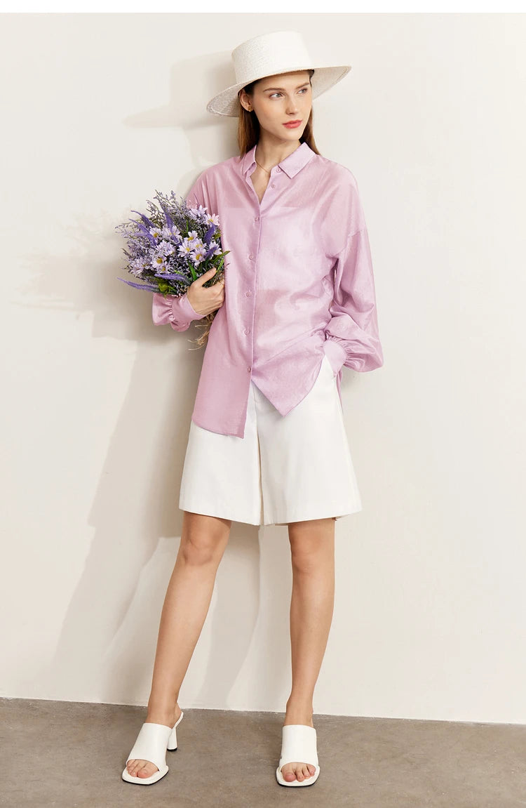AMII Minimalist Blouse for Women 2023 Autumn Lantern Sleeve V-Neck Slightly Transparent Elegant Commuter Clothing Tops 72341030