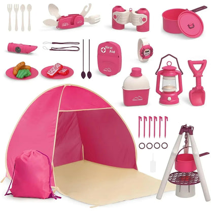 Kids Camping Set Indoor Outdoor Exploration Kit Pretend Play Toys Camping Tools Birthday Gift for Girl Boy OPTIONAL Pop Up Tent