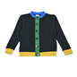 AA-Colorblock Waffle Knit Set Shirt Girl Dress and Baby Romper Contrasted Edges Rib Black Family Clothing Front Buttons Opening