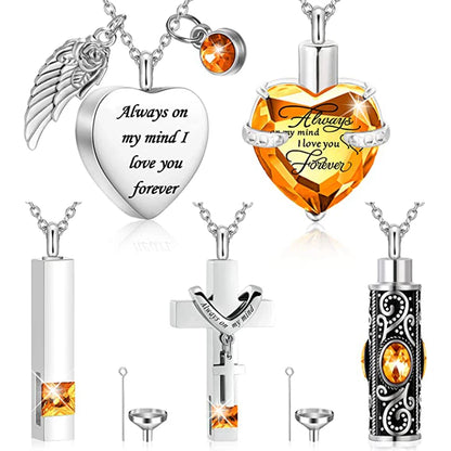 5Pcs Cremation Urn Necklace Heart for Ashes Stainless steel Cremation Jewelry Keepsake Necklace Waterproof Memory Pendant