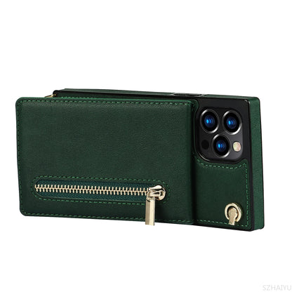 Zipper Wallet for IPhone 17 Air 16 16E 15 14 13 12 11 Pro Max Plus Case with Card Holder Lanyard Strap Crossbody Leather Cover