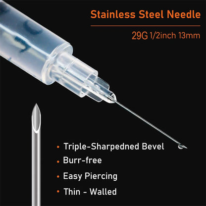 1ml 29G*13Mm Disposable Plastic Veterinary Syringe, Sterile Insulin Syringe with Orange Cap and Needle, Suitable for Pets, Farm Animals, and Laboratory Use.