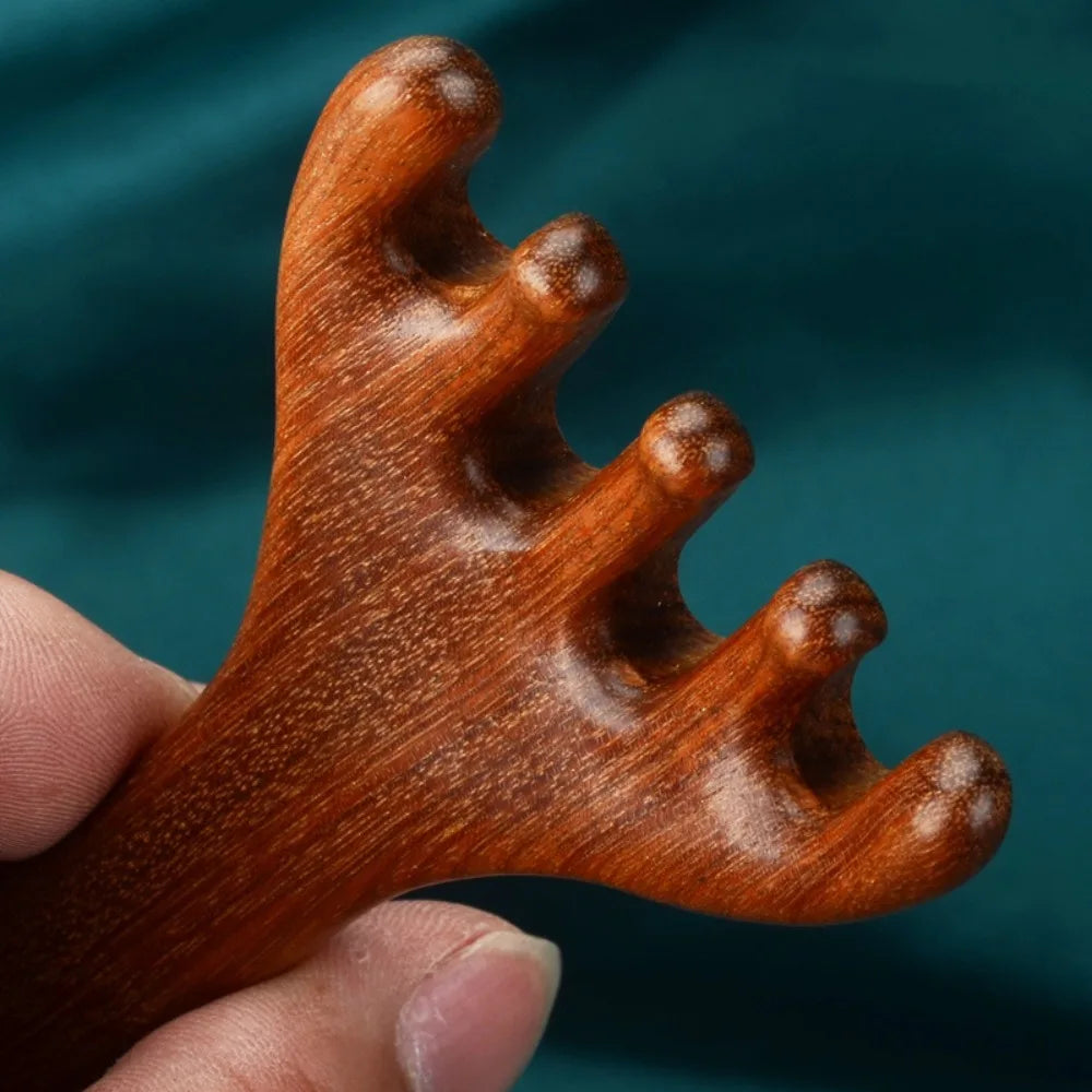 1Pc/2Pcs Double Headed Body Meridian Massage Comb Deer Antlers Sandalwood Wood Therapy Massage Comb Anti-static Tool
