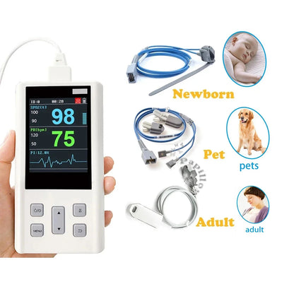 Handheld Pulse Oximeter Monitor for Heart Rate and Oxygen Saturation with Veterinary Medical SPO2 with Memory
