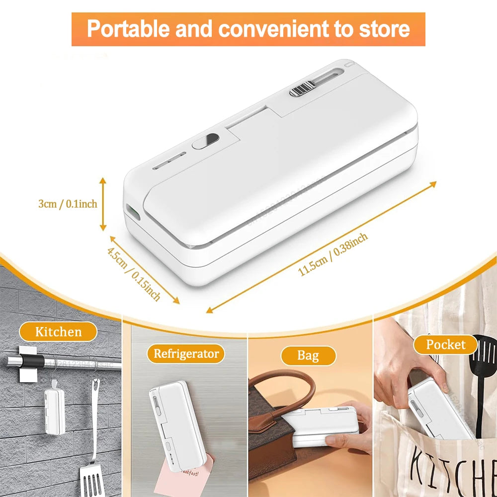 Mini sandarinimo aparatas „2in1“ plastikinių maišelių sandarinimo mašina Nešiojamas maisto pakuočių maišelių sandariklis USB įkraunamas rankinis plastikinių maišelių terminio sandarinimo aparatas
