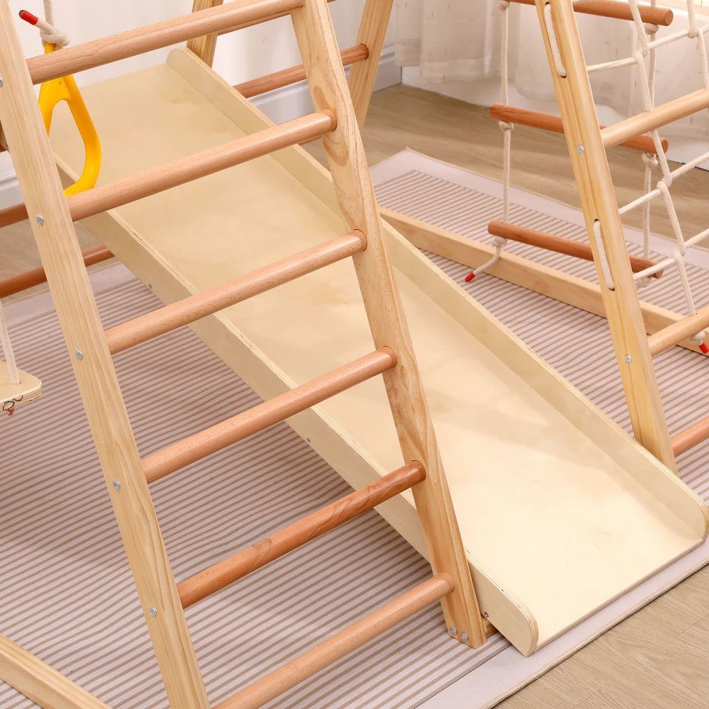 7-in-1 Climbing Scaffold, Include Swing, Swing Rings, Climbing Ladder, Climbing Board, Climbing Net, Slide, for Children's Room