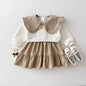 Q2731 Korean Style Girls' Turn-down Collar Dress Pure Autumn Collection Princess Skirt Color Block Design Children's Apparel