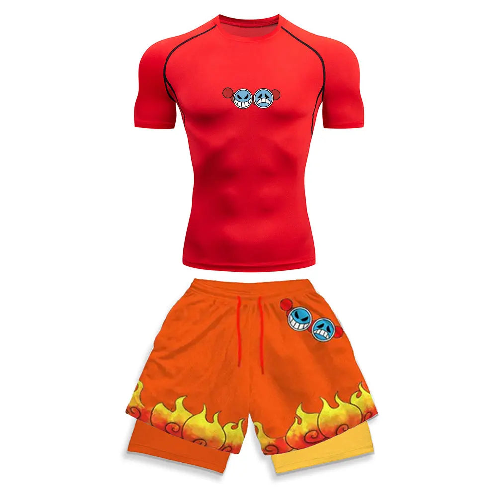 2025 Trendy Printed Compression Sports Suit Clothes Summer Men's Athletic Suit - Stylish Fitness Running Casual Two-Piece Set