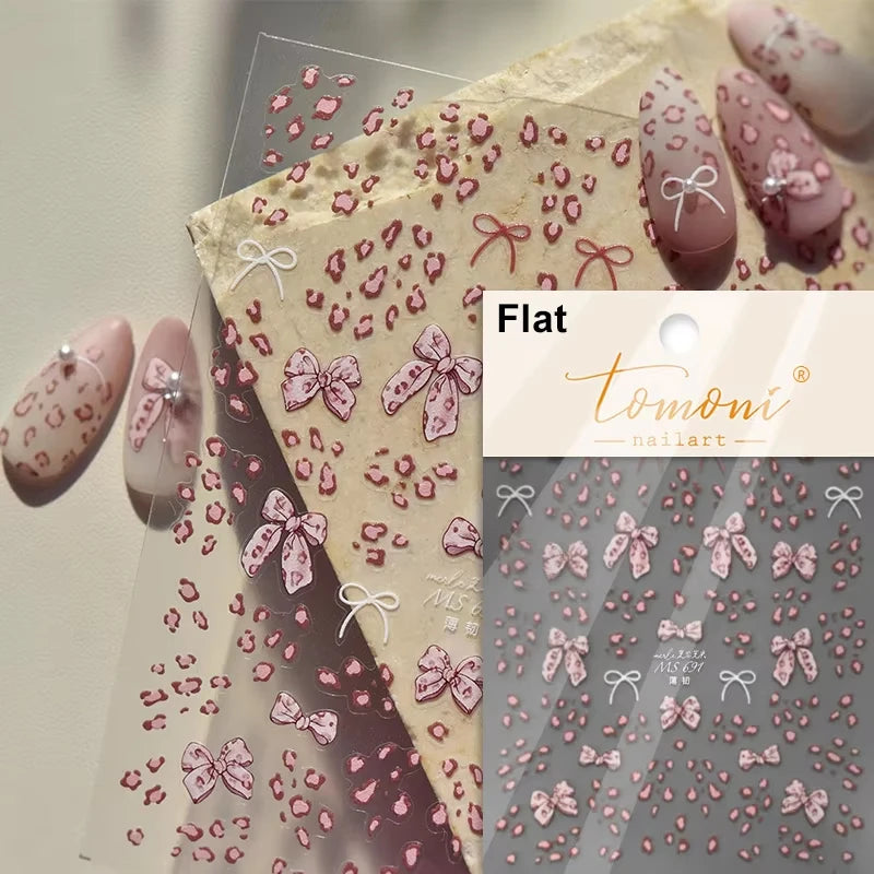 5D Pink White Black Bowknot Ribbon Pearl Sweet Bow Nail Sticker Adhesive Nail Art Decoration Parts Stickers Manicure Decals