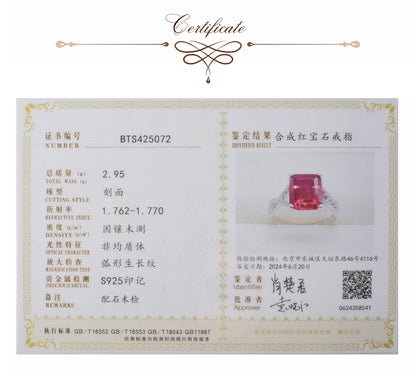 Potiy 4.16ct Created Red Ruby 925 Sterling Silver Wedding Engagement Promise Ring for Women Fashion Party Jewelry Gift