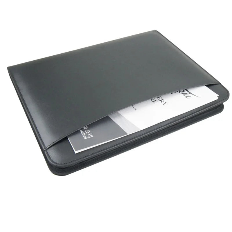 Leather Folder Zippered Closure Portfolio for Business IPad/Table and Card Interview Resume Binder