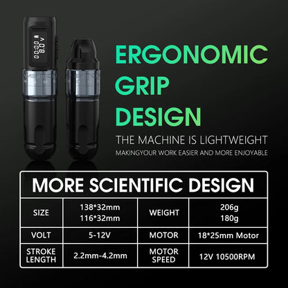 Ambition MARS-U Professional Wireless Tattoo Machine Pen Adjustable Stroke 2-4mm Cartridge 1800mAh Coreless Motor Tattoo Artists