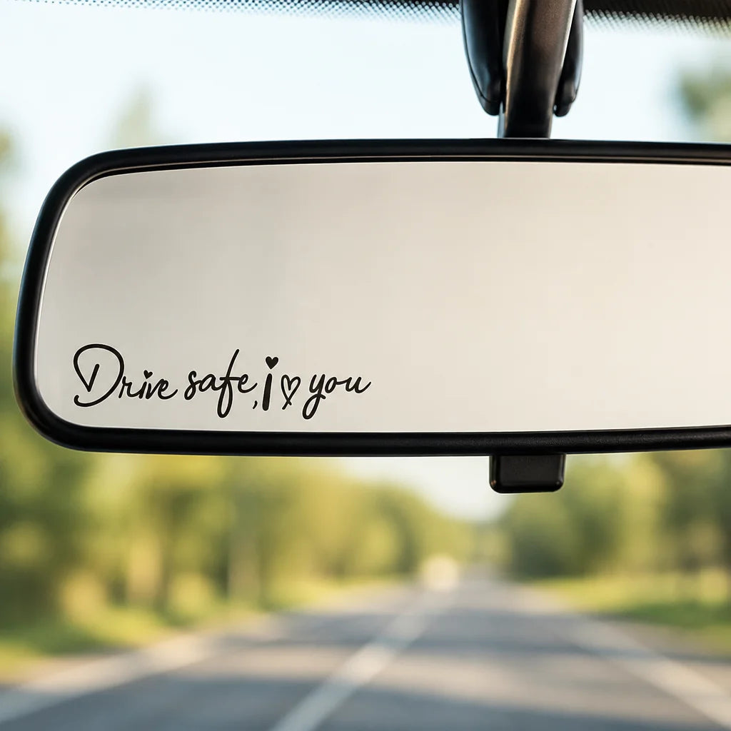4Pcs Drive Safe I Love You Car Rearview Mirror Sticker Vinyl Decal Auto Interior Decor Self-adhesive Black White 13.5cm Gift