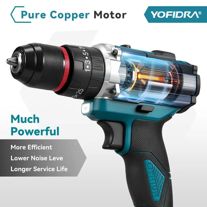 YOFIDRA 3 IN 1 25+3 Torque Electric Impact Drill  Handheld Cordless Impact Drill Woodworking Power Tool For Makita Battery Pin