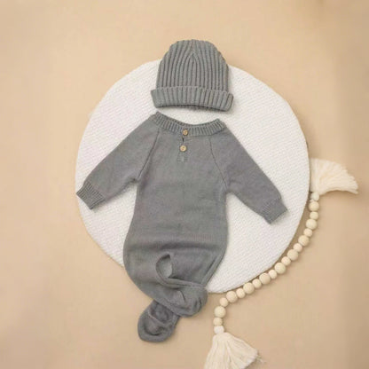 Ylsteed "Hello" Embroidery Knitting Newborn Birth Announcement Outfits Footed Jumpsuit Baby Boy Girl Photography Props Newborn