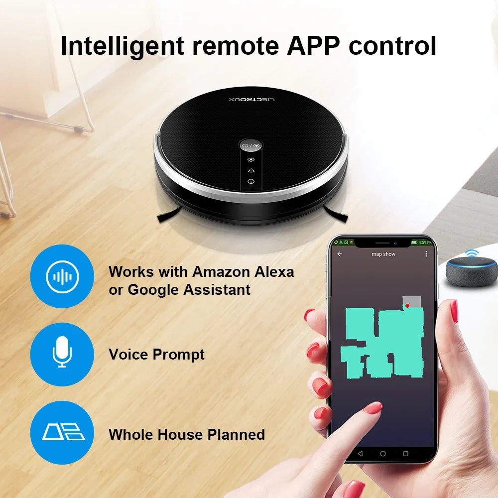 LIECTROUX/LILIN C30B Robot Vacuum Cleaner 6000Pa Suction, Map navigation with Memory,Wifi APP,Electric Water Tank,Wet Mop
