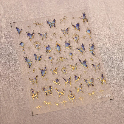 Shiny Jelly Butterfly Charming Golden Gradient Bowknot 5D Self Adhesive Nail Art Sticker Flower Petal Rhinestone Manicure Decals