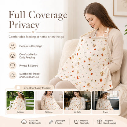 Baby Nursing Cover, Arched Neckline,Soft & Breathable 100% Cotton,Mother's Nursing Apron,Multi-useStroller Cover