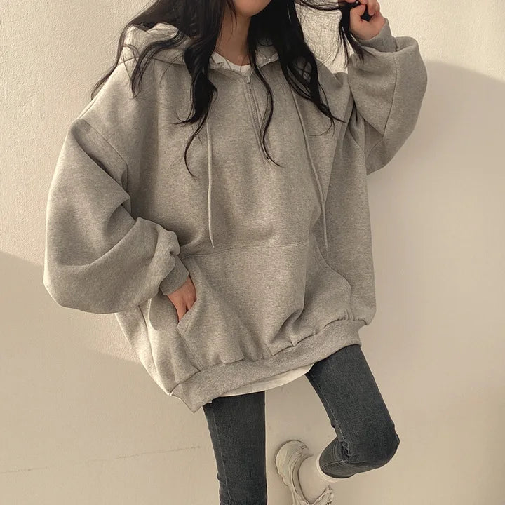 2024 Harajuku Loose Pullover Women Hoodie Oversized Top Summer Zip Up Sweatshirt Female Casual Long Sleeve Pocket Hooded