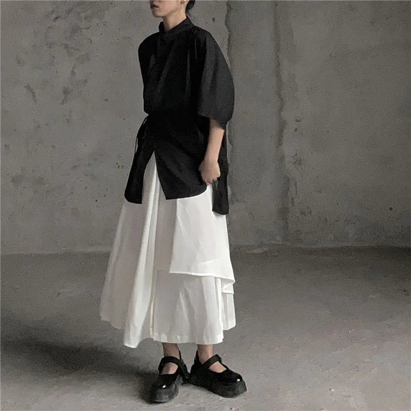 Women Skirts Gothic Irregular Skirts Pants Women High Waist White Black Long Skirts Female Pleated Skirts Culottes Women Clothes