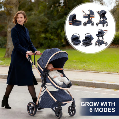 Luxury Baby Stroller 3 in1 Portable Baby Carriage Folding Prams High Landscape Car for Newborn Baby Adjustable Handle travel