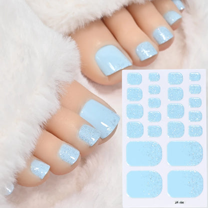 22Tips Solid Color Self-adhesive Gel Stickers for Toe Nails Waterproof Long-lasting Toenail Stickers Toe Full Cover Toenail Wrap