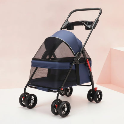 Pet Stroller with Storage Basket 4-Wheel Foldable Pet Stroller Collapsible Breathable for Small Dogs, Outdoor Walks, Travel