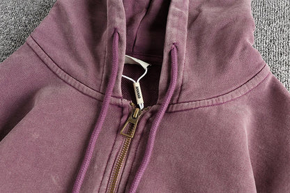 Heavy wash vintage high street trend hoodie men's chunky wool cotton comfort cardigan coat