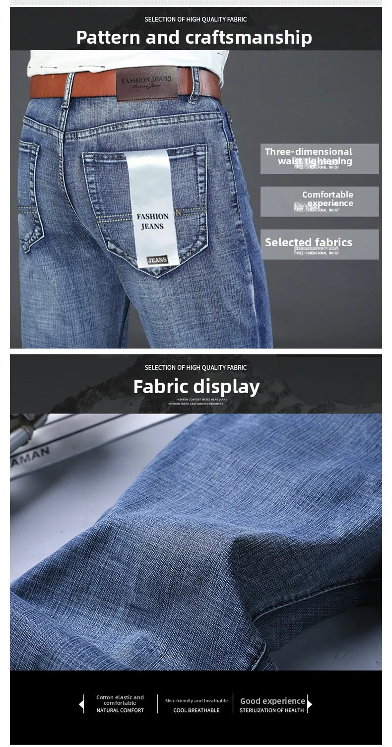 2026 Brand Slim Washed Jeans Casual Straight Stretch Fashion Classic Blue Black Work Denim Trousers Male Brand Clothing