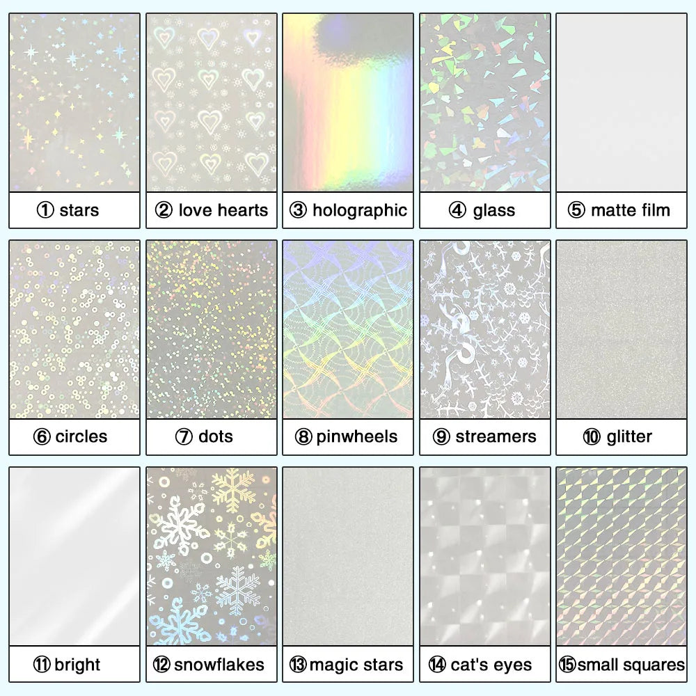 50 Sheets Broken Glass Hologram Cold Lamination Film Sticker A4 Sheets Star Shiny Dots DIY Package Card Photo Holographic Film