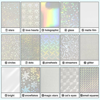 50 Sheets Broken Glass Hologram Cold Lamination Film Sticker A4 Sheets Star Shiny Dots DIY Package Card Photo Holographic Film