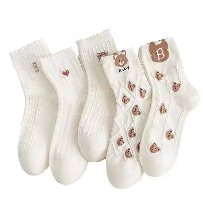 5/10/20 Pairs Men White Cartoon Socks Trendy Versatile Expression Socks With Simple Soft Breathable Comfortable Casual Socks