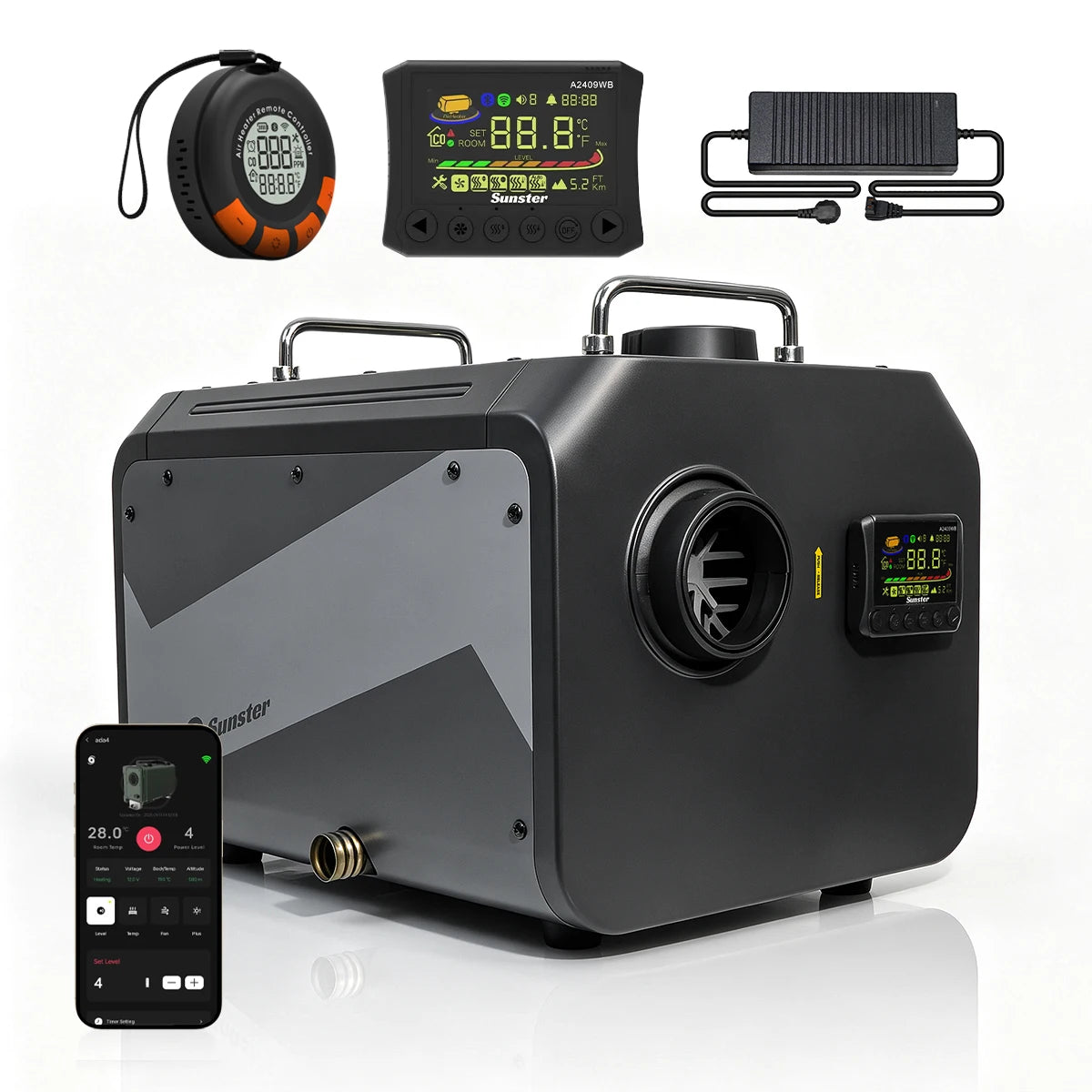9KW Diesel Air Heater 12V/24V DC 110‑240V AC WiFi Bluetooth APP LCD Remote CO Monitor Altitude Mode For RV Truck Garage Camper
