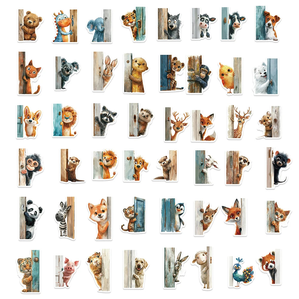10/30/50pcs Outside The Door Peeping at Animal Stickers Funny Cartoon Sticker Scrapbook Phone Laptop Cute Decals Decoration Toy